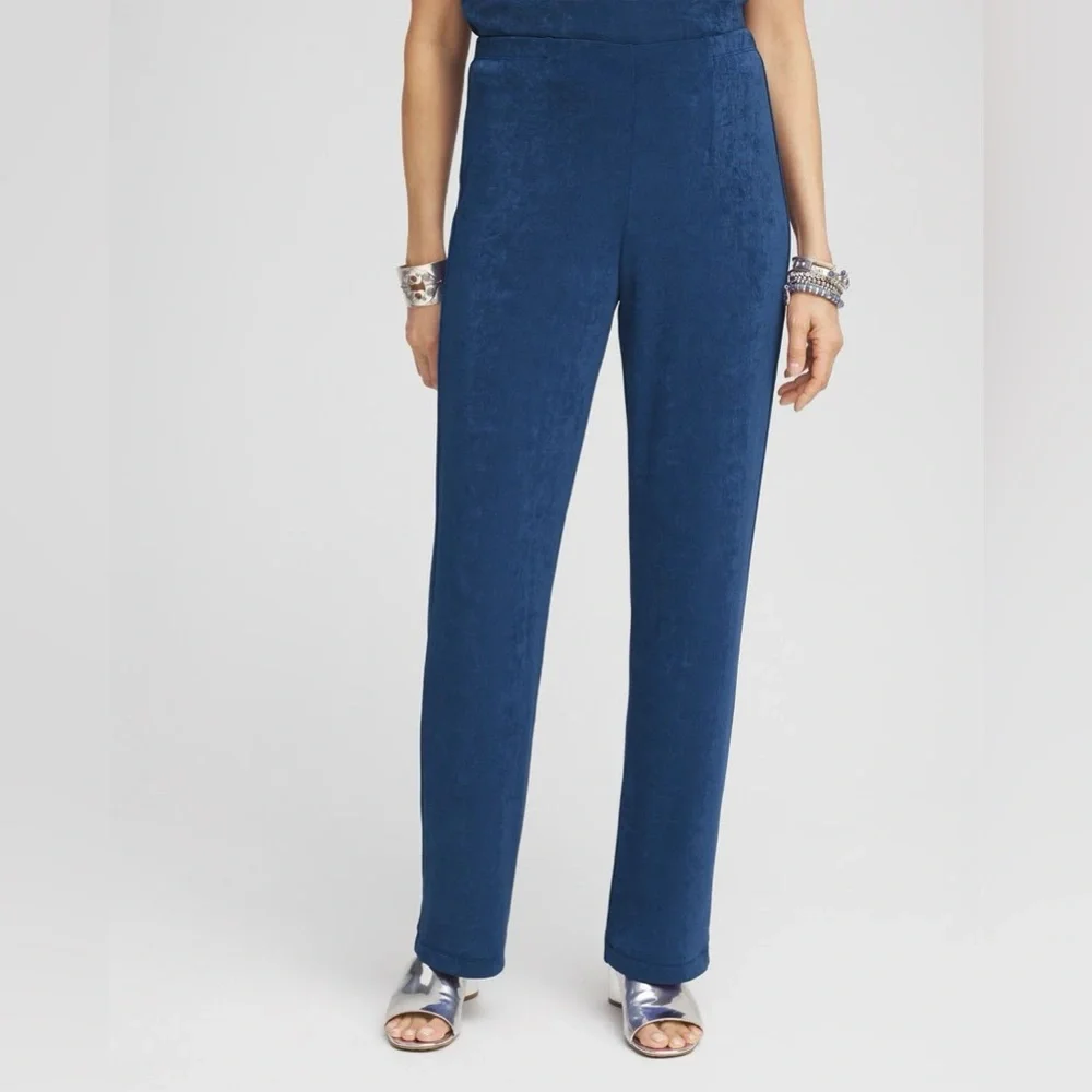 NWT Chico’s Travelers Elastic Waistband Pull On Pants Size L Royal Blue Straight - Picture 1 of 16
